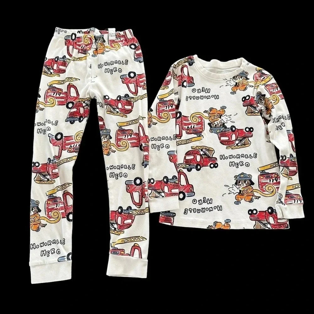 MayKids Size 6‎ Unisex Honorable Hero Firetruck Pajamas PJ Set Sleepwear Dog Cat